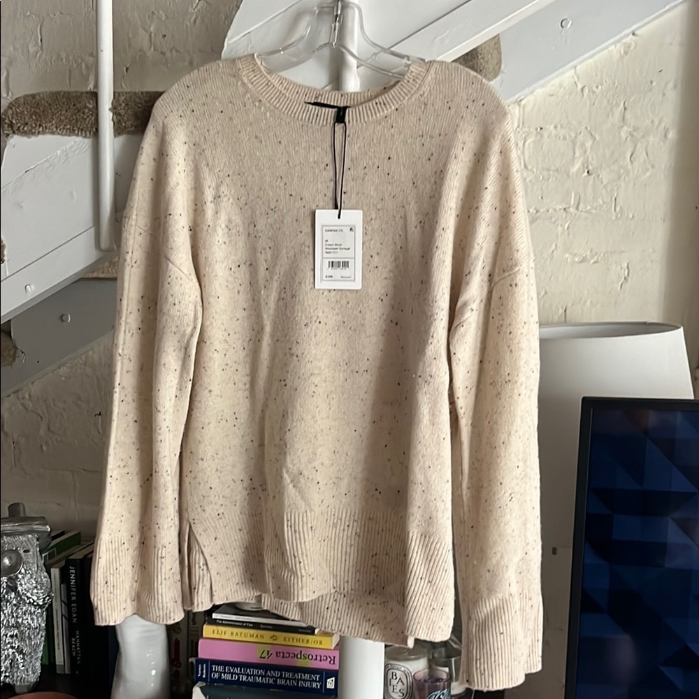 Theory Cream Speckled Crew Neck Sweater